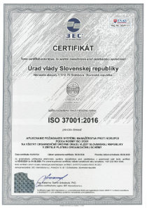 Certifikát ISO 37001:2016 - Systém manažérstva proti úplatkárstvu spoločnosti