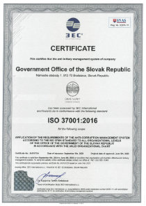 Certifikát ISO 37001:2016 (anglická verzia) - Systém manažérstva proti úplatkárstvu spoločnosti